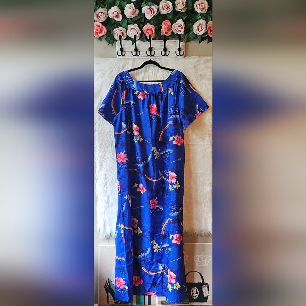 Aikane Authentic Hawaiian Floral Maxi Dress Mumu - Picture 4 of 10